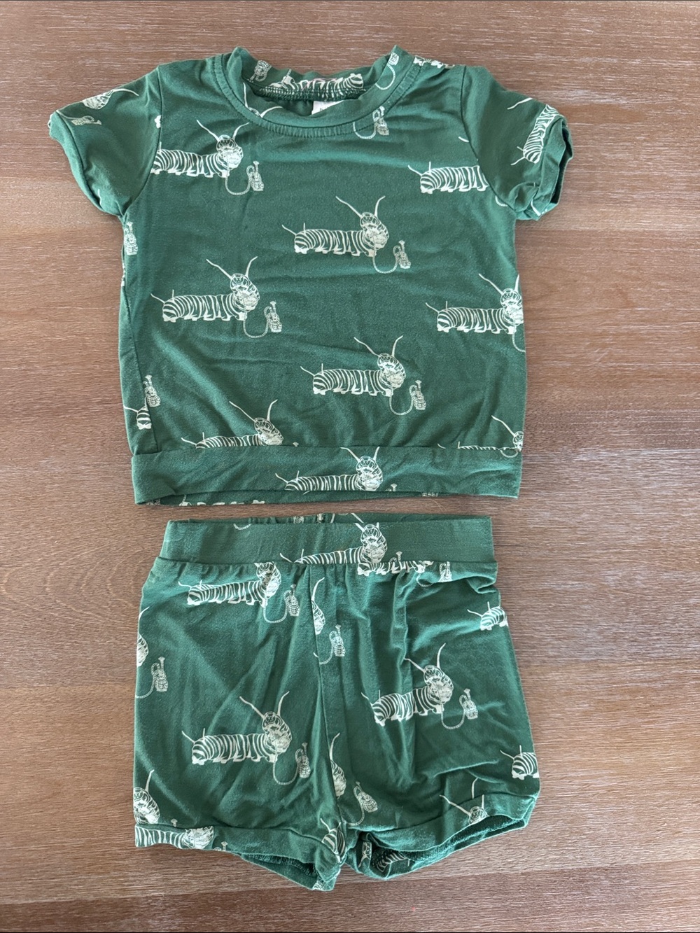 kate quinn green caterpillar shorts set